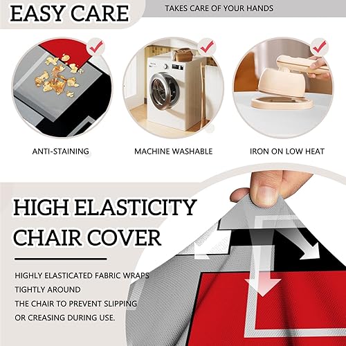 Miniatura 3 de MCALK Juego de 4 fundas geométricas rojas para sillas y camino de mesa, fundas elásticas rojas para sillas de cocina, protector de silla extraíble