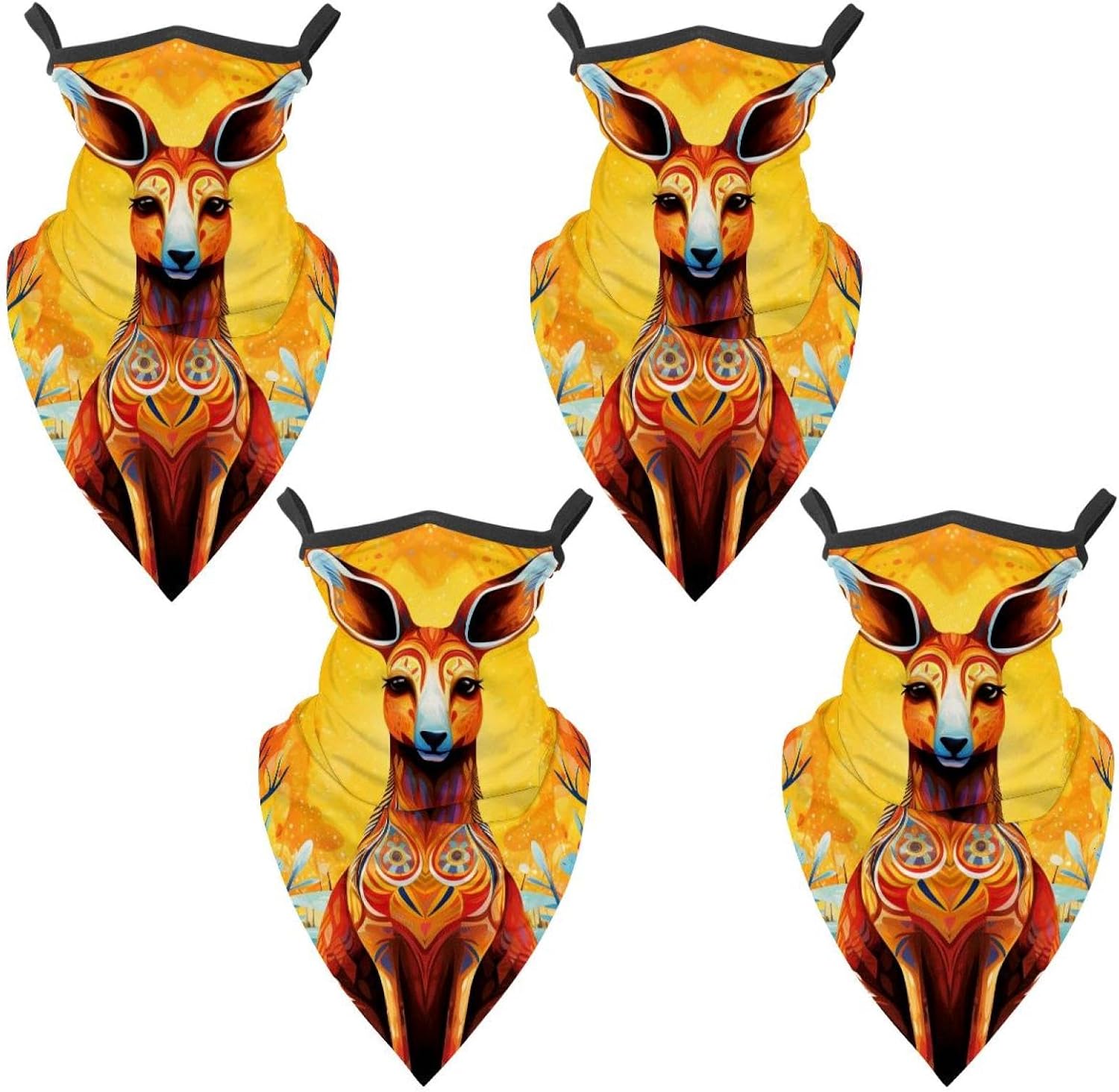 4 Pack Kangaroo Neck Gaiter Face Scarf Cover Sun Protection Balaclava Cloth Bandanas with Ear Loops