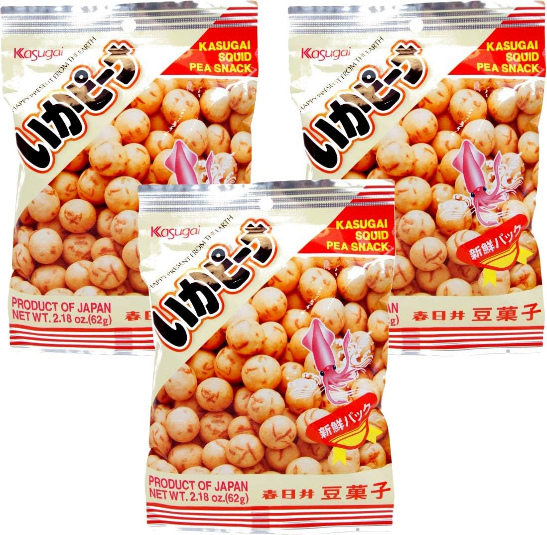 Kasugai Squid Pea Snack (Ika Peana) Net Wt. 2.18oz/62g (3 Pack)