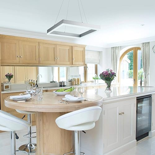 Miniatura 9 de ROYAL PEARL Candelabro LED moderno de 3 anillos para comedor, lámpara colgante cuadrada, lámparas regulables para vestíbulo, dormitorio, escalera,