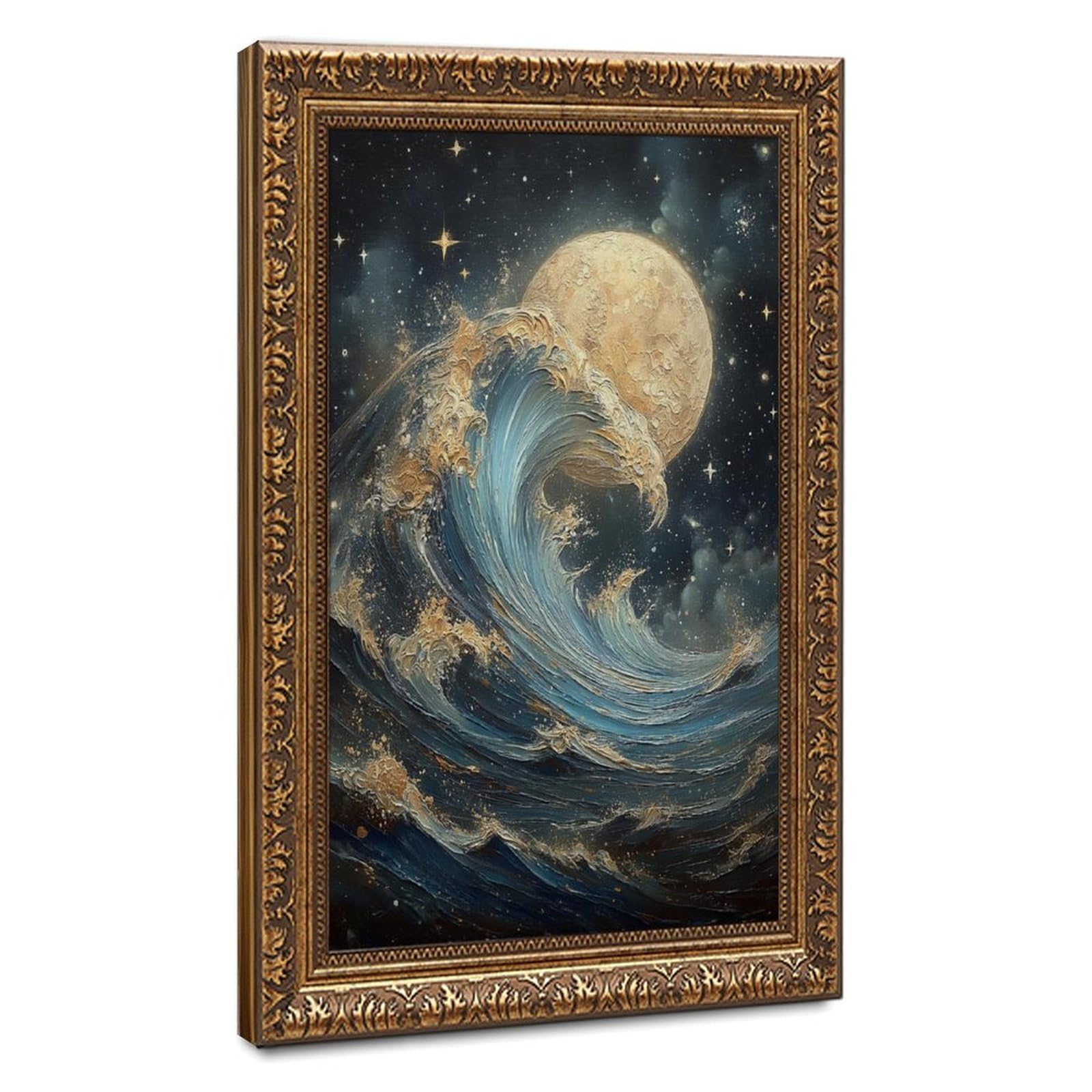 Bareronor Celestial Moon & Wave Canvas Poster Bedroom Decor Landscape Office Room Decor Gift 16" L X 24" W