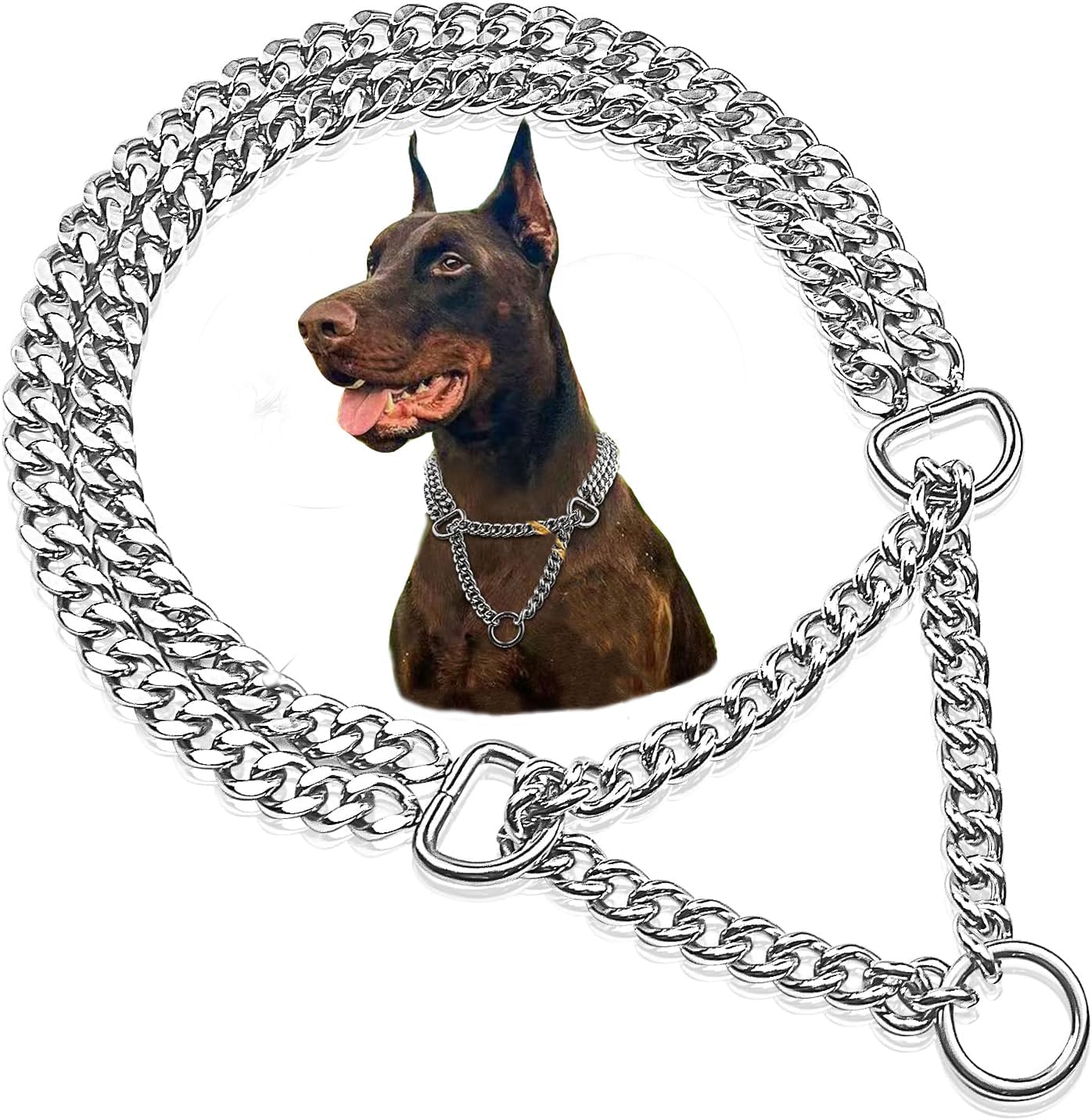 Steel Martingale Collar – Canine Chain Collar, Chain Slip Collar, Anti Chew, Chew Proof, Double Hyperlink for Small Medium Massive Canine (Silver, Medium(Swimsuit for Neck 16-21”))