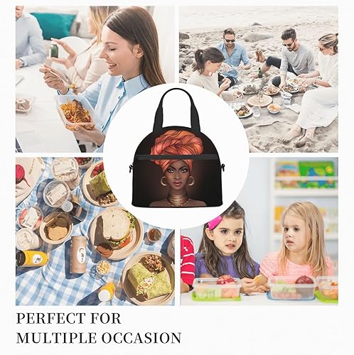 Miniatura 8 de Perinsto Bolsa de almuerzo para mujer negra afroamericana, reutilizable, aislada, con correa de hombro ajustable, para oficina, trabajo, escuela,