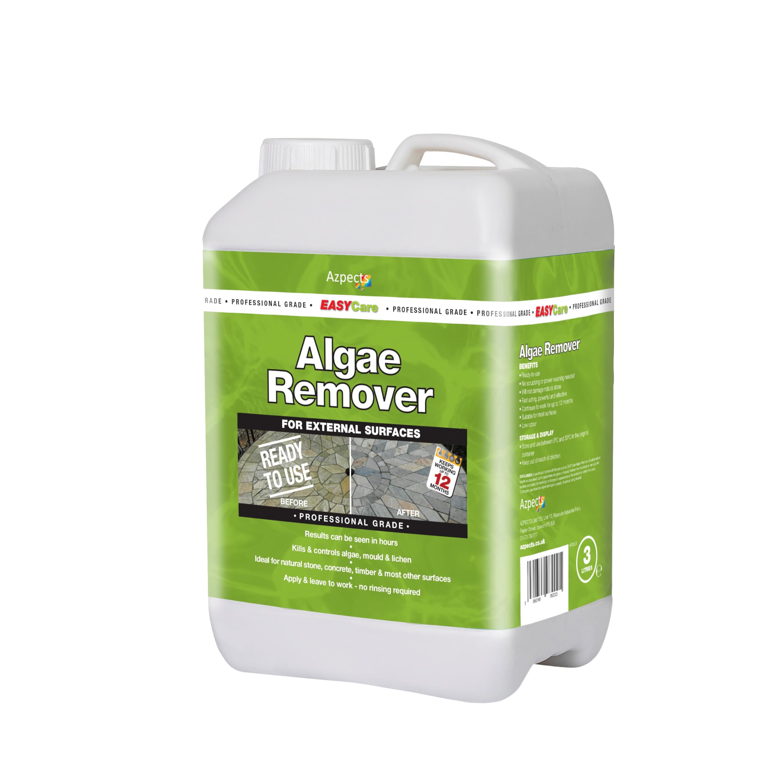 EASYCare - 3L Algae Remover Cleaner For Algae, Mould And Lichen. Quick And Easy To Use Algae Cleaner For Outdoor Wood, Concrete, Stone And More. Prevents Algae Returning For Up To 12 Months