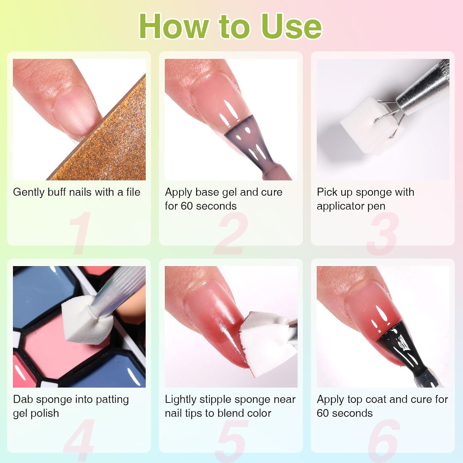 24 Color Patting Nail Gel Polish Kit, Ombre Painting Gel Palette with Sponge Applicators for Blush Blooming Floral Aura French Manicure DIY Nail Art Palette