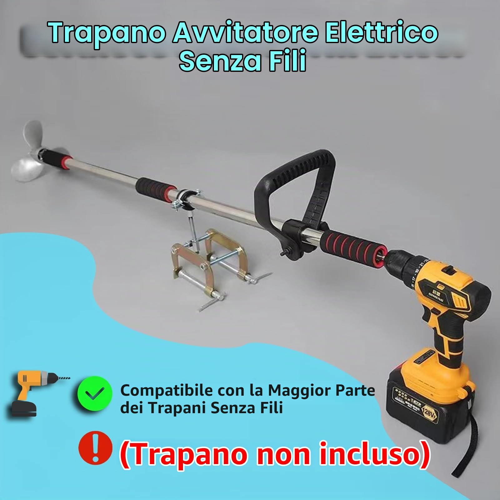 Motore Fuoribordo Elica Orientabile Alimentata da Trapano, Motore Elettrico per Kayak da Traina Senza Fili di Emergenza, Pagaia Portatile per Barca da Trapano(With Clamp,L-100cm(39 3/8"))