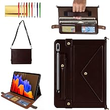 Handbag Case for Samsung Galaxy Tab S8 Plus/S7+/S7 FE 12.4", Techcircle Folio Stand Crossbody Wallet Case w/Pen Holder+Card Slots Thin Pocket, Built-in Hand Strap+Removable Shoulder Strap, Dark Brown