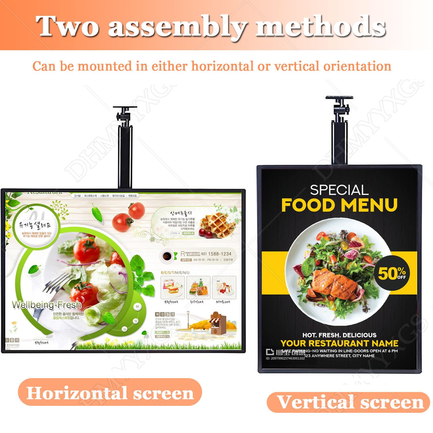 Restaurant Café LED Restaurant Beleuchtete Menütafel,Höhenverstellbar Plakat Regal LED Boxen,Wand- Und Hochformatmontage Möglich Digital LED Werbung Poster Screen,Für Menüanzeige 60x300cm