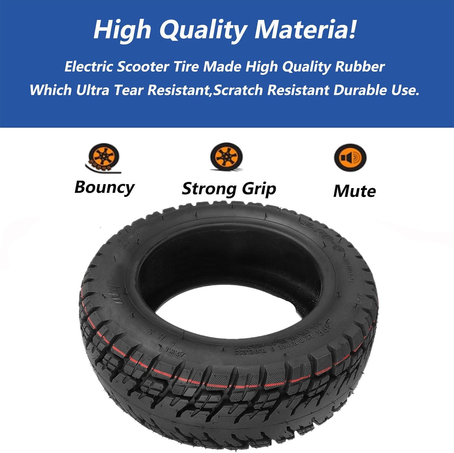 3.50-6 Off Road Tubeless Scooter Tire 10 Inch Rubber Explosion Proof Tubeless Tire Compatible with 10X4.00-6 90/65-6 Scooter Tires,1PCS