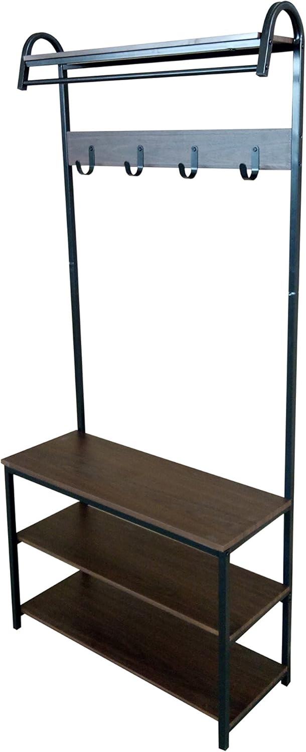 Black Metal Espresso Shelf Entryway Storage 3Tier Shoe