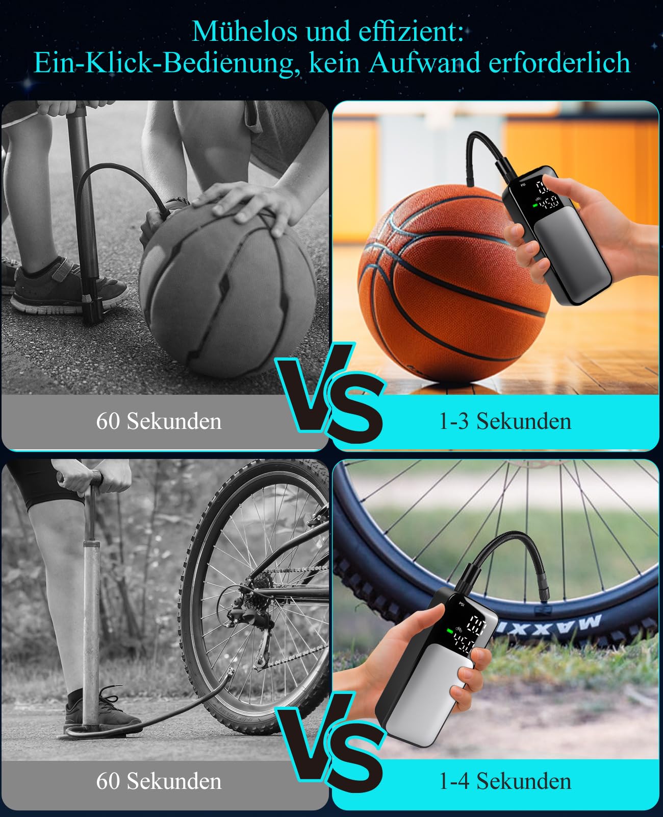 Elektrische Luftpump Akku-Luftpumpe Auto & Fahrrad – 150 PSI, 8000mAh, LED-Leuchte, Digitalanzeige, Automatische Abschaltung, Portable Reifenpumpe für E-Bike & Auto