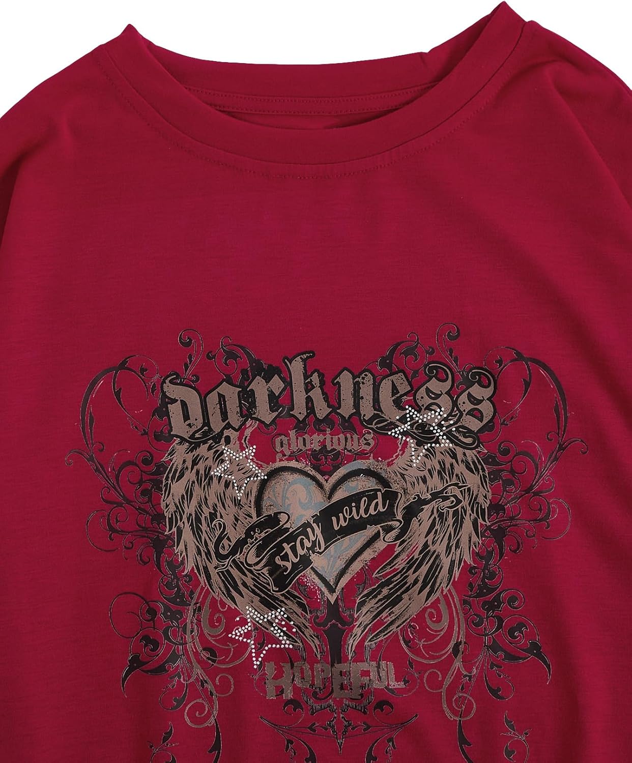 WDIRARA Women's Goth Graphic T Shirts Crewneck Long Sleeve 2 in 1 Tees Y2k Tops Streetwear - Image 3