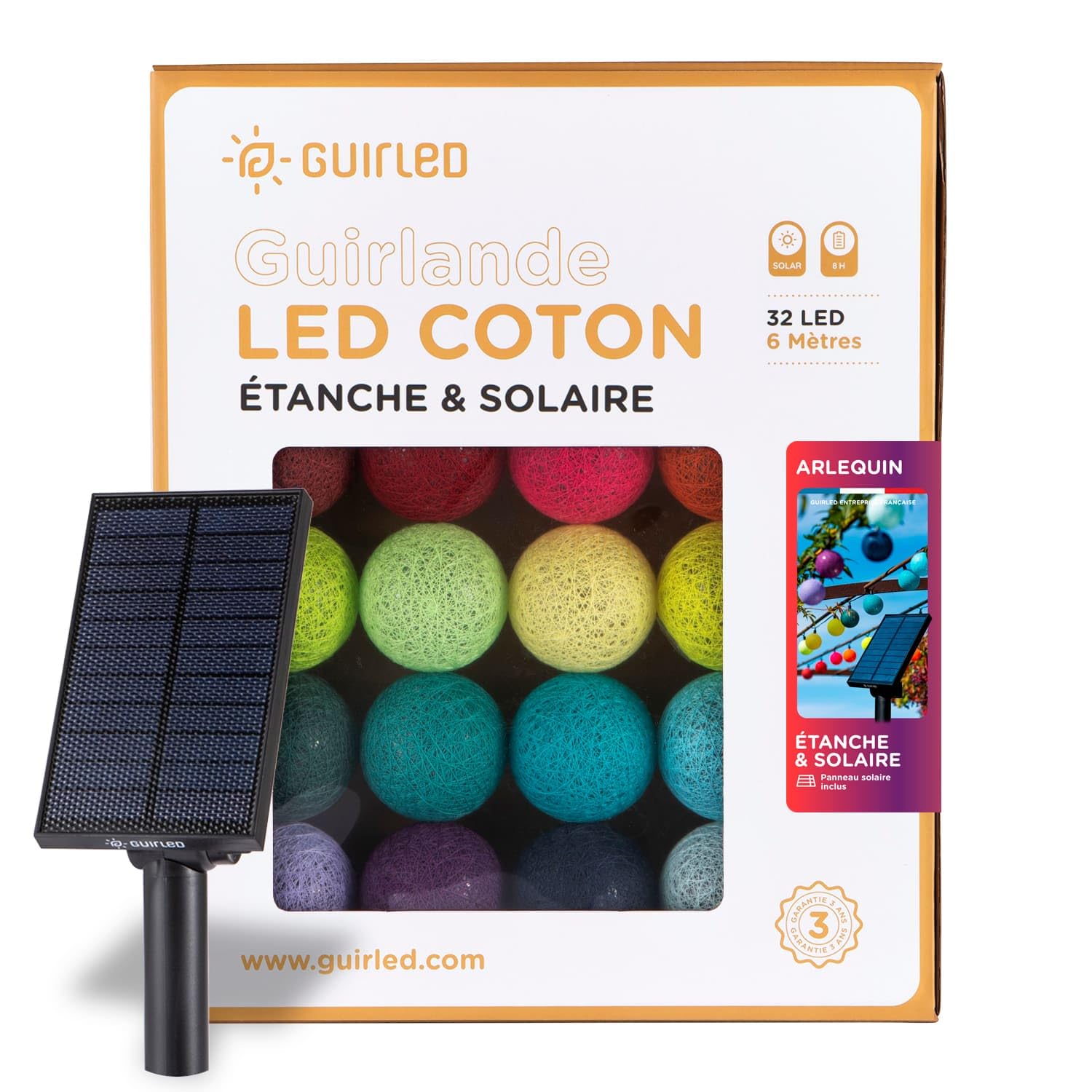 Ghirlanda per esterno sfere luminose LED – Impermeabile IP65 – Pannello solare alta efficienza – On/Off automatico –Arlequin - 32 Sfere