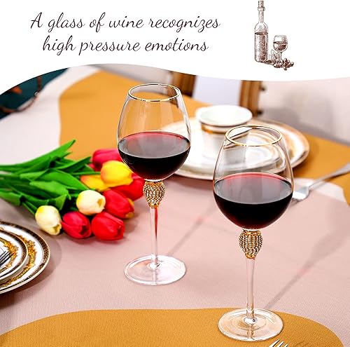 Miniatura 6 de Copas de vino tinto con diamantes de imitación con borde en forma de tulipán, cristalería de tallo largo para bodas, fiestas, aniversario (plateado)