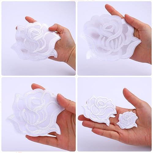 Miniatura 10 de 8 parches de flores de rosas negras para planchar para diseños de ropa, parches de reparación de tela, 4 tamaños bordados, parches de flores,