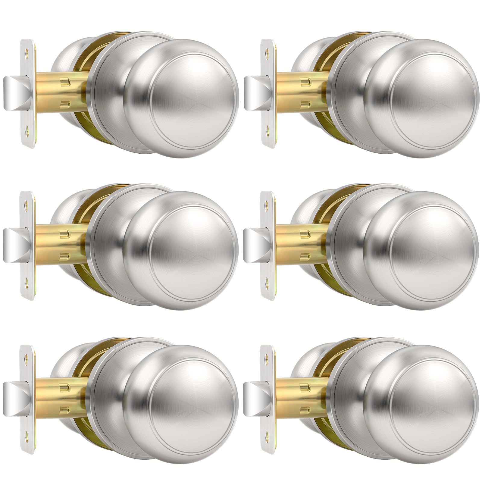 Brushed Nickel Door Knobs - 6 Pack Passage Knobs -1
