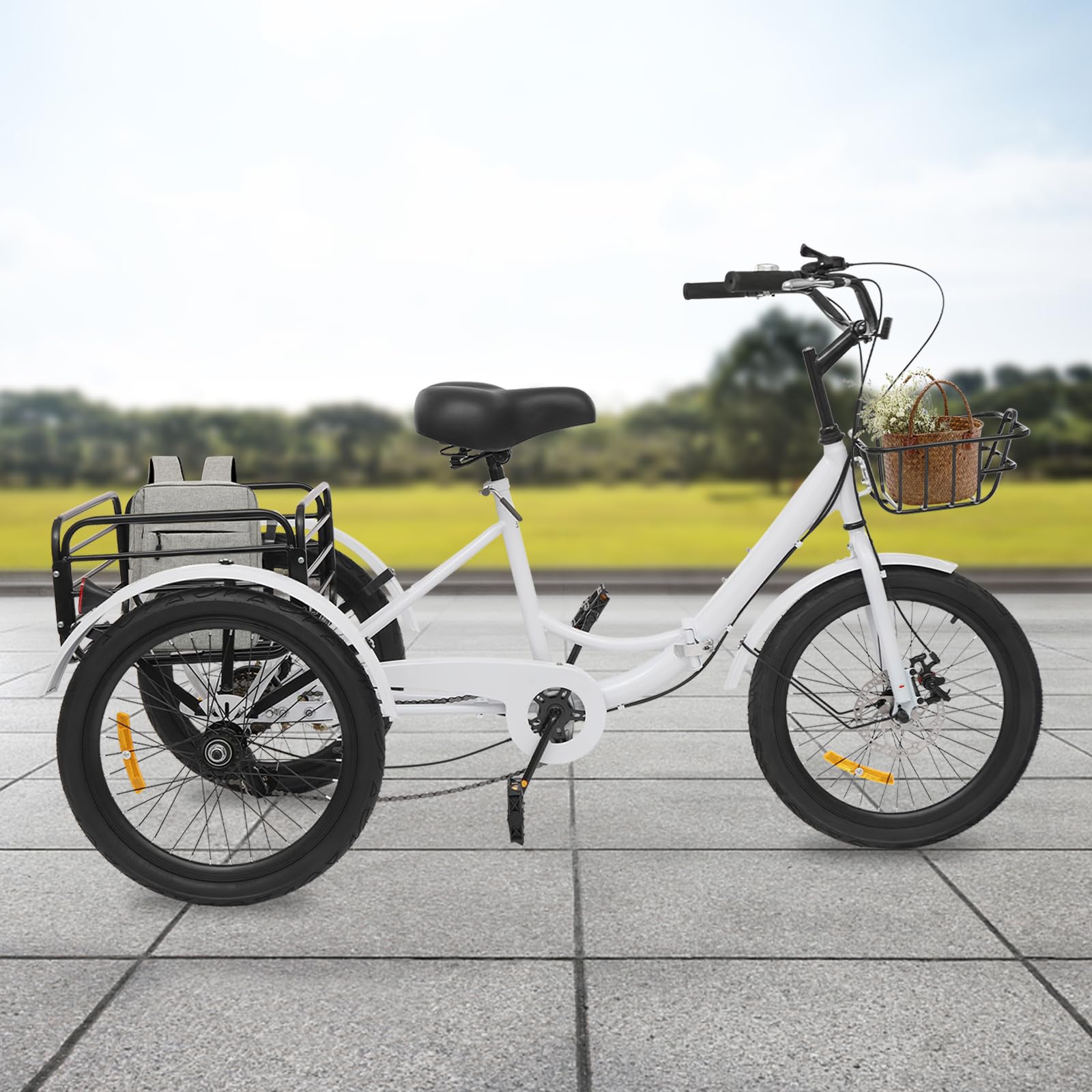 20" Triciclo Para Adultos Bicicleta De Carga Bicicleta De Compras Trike Con Cesta, Plegable Para Adultos Y Personas Mayores De Compras