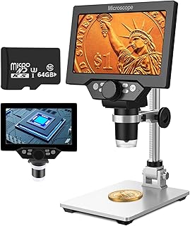 7 Inch LCD Digital Microscope with 64GB TF Card, 1200x Magnification, 12MP Ultra-Precise Focusing Camera 1080P Video Microscope 8 LED Lights for Coin Circuit Board Soldering PC Watch Repair
