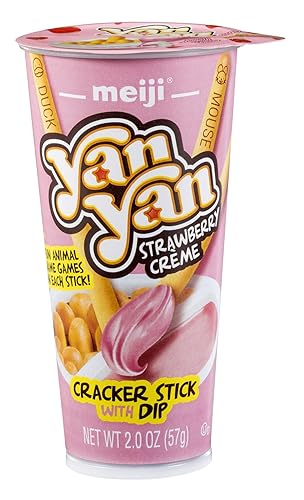Miniatura 3 de Meiji Yan Yan - Palitos de inmersión, crema de fresa, 2 onzas, paquete de 10 unidades, palitos de galletas con frases divertidas de animales