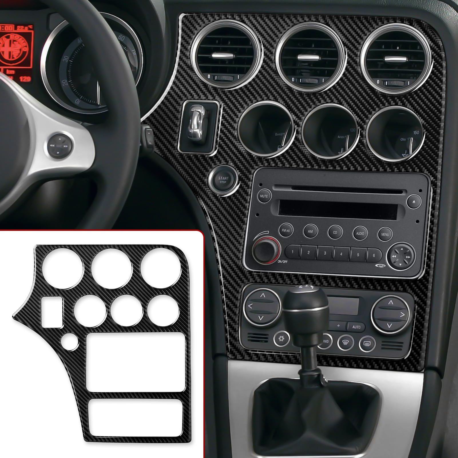 Autoadesivo CD Trim Fibra di Carbonio Trim Compatibile con Alfa Romeo 159 939 2004 2005 2006 2007 2008 2009 2010 2011 Accessori interni