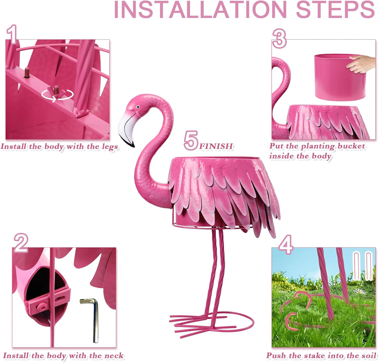Metal Standing Flamingo Planters with Drain Hole Flamingo Flower Holder Large Planter Pots for Indoor Outdoor Lawn Garden Yard Decor