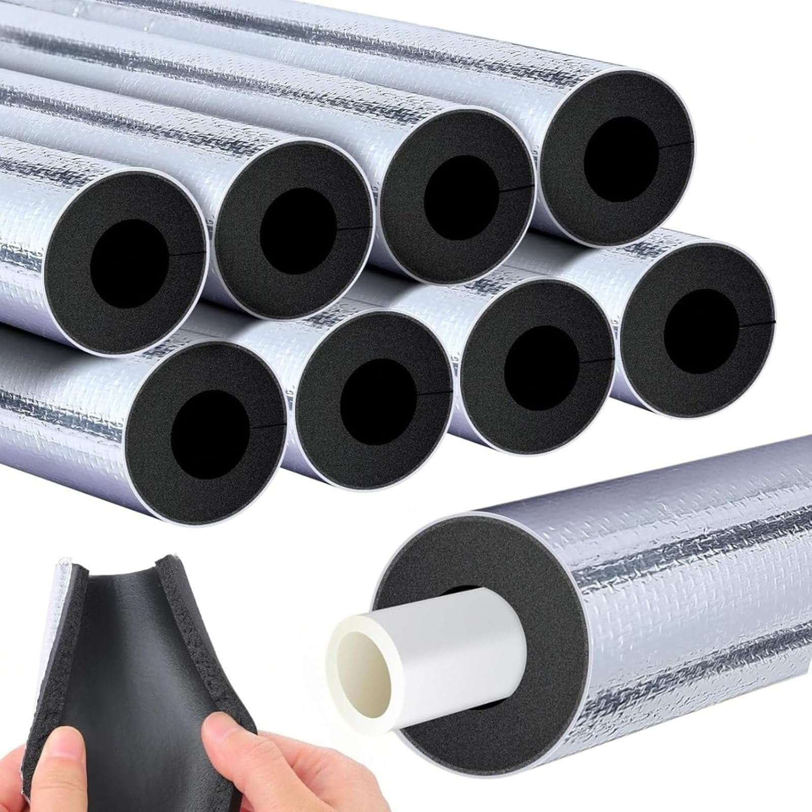 95cm Tubo Isolante Antigelo per Esterni Guaina Isolante in Gomma, Isolante Tubi in Foglio di Alluminio ID 22-219mm Utilizzato per Tubi dell'Acqua Fredda E Calda, Condizionatore(219mmx40mmx1m)