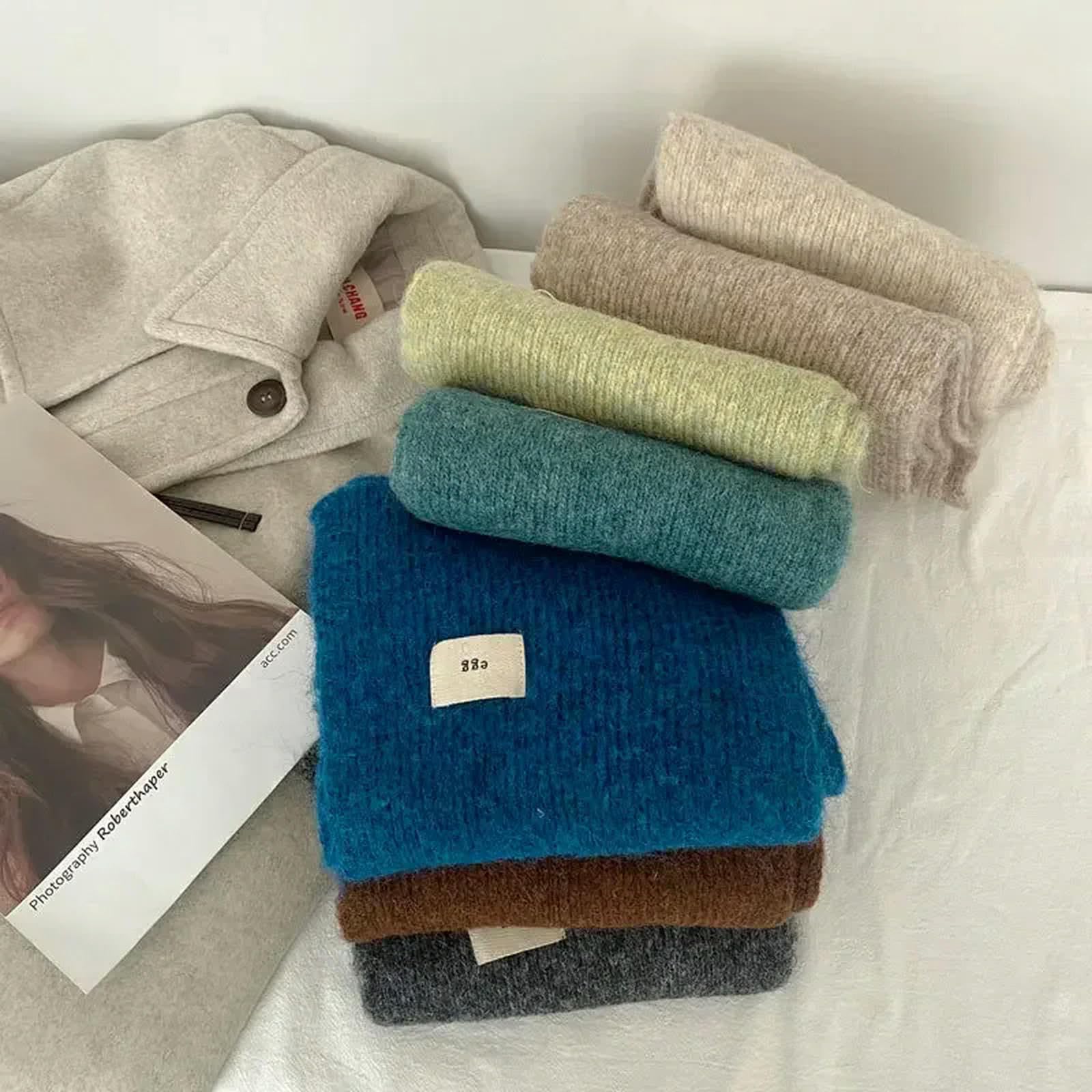 MdybF Sciarpa donna Donne Sciarpe Inverno Thicken Scaldare Scialli Morbidi Wraps Femminile Colore Puro Maglia Lunga Sciarpa