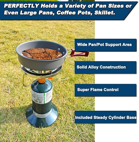Miniatura 5 de Estufa de propano portátil para campamento, estufa de gas de 10,000 BTU con tapa de botella individual ajustable con base de tanque de 1 libra,