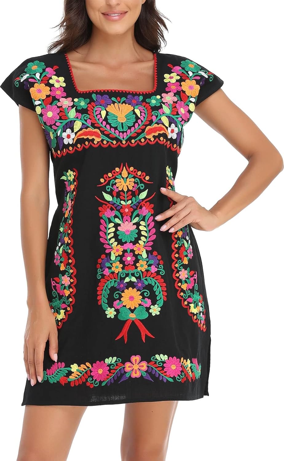 YZXDORWJ Women Mexican Embroidered Dress Ruffle Collar Sleeveless - Image 2