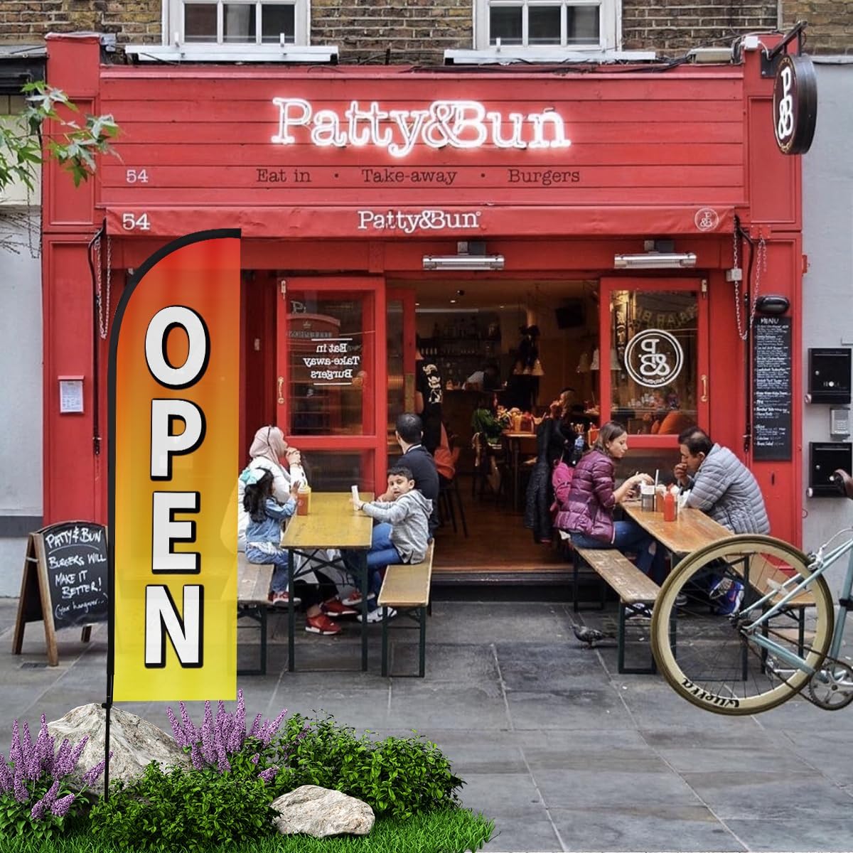 Open Feather Flag, 8.2ft Open flag for Business with Aluminum Pole and Ground Stake, Commercial Open Sign for Outside Business Swooper Flag Advertisng Feather Banner - Image 6