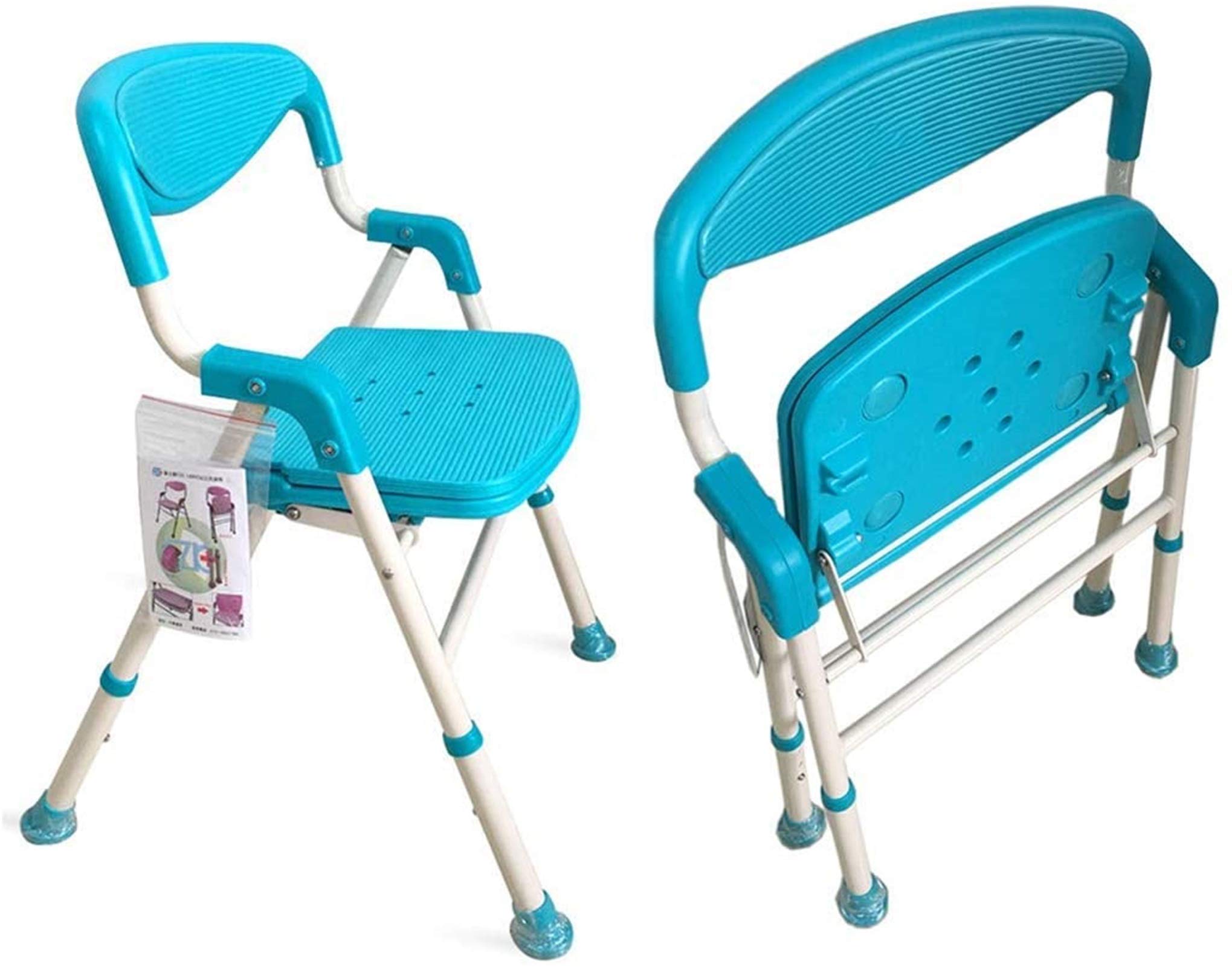 DYTWXG Duschsitz Badehocker, Duschhocker mit gepolstertem Sitz mit höhenverstellbarem Bein, Duschstuhl mit Rückenlehne, unterstützt bis zu 220 lbs, blau für ältere Menschen, Senioren, Behinderte (C