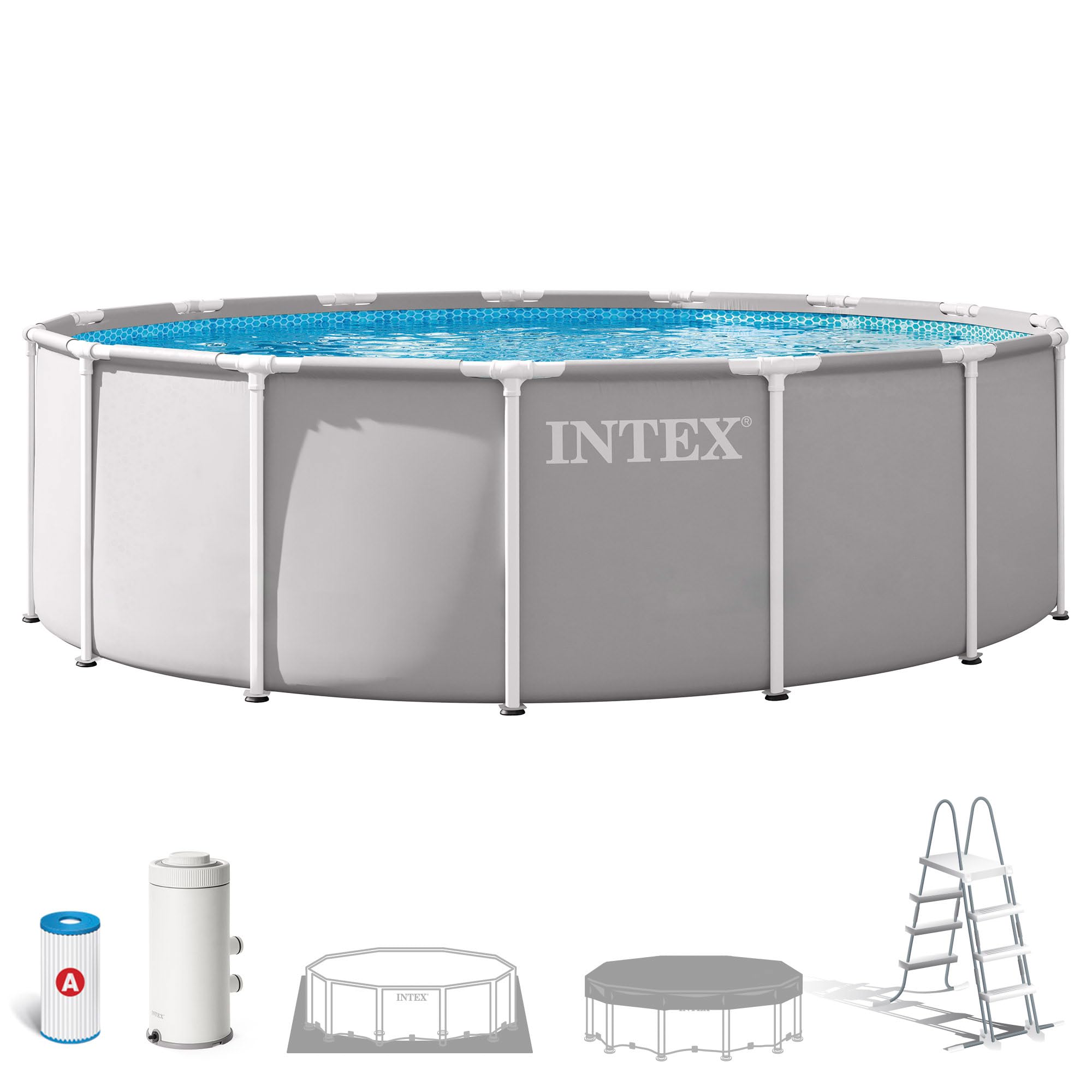 Intex 26726ND 4.57m x 1.22m Prism Frame Premium Pool Set (Includes Filter Pump, Safety Ladder, Ground Cloth, Pool Cover)