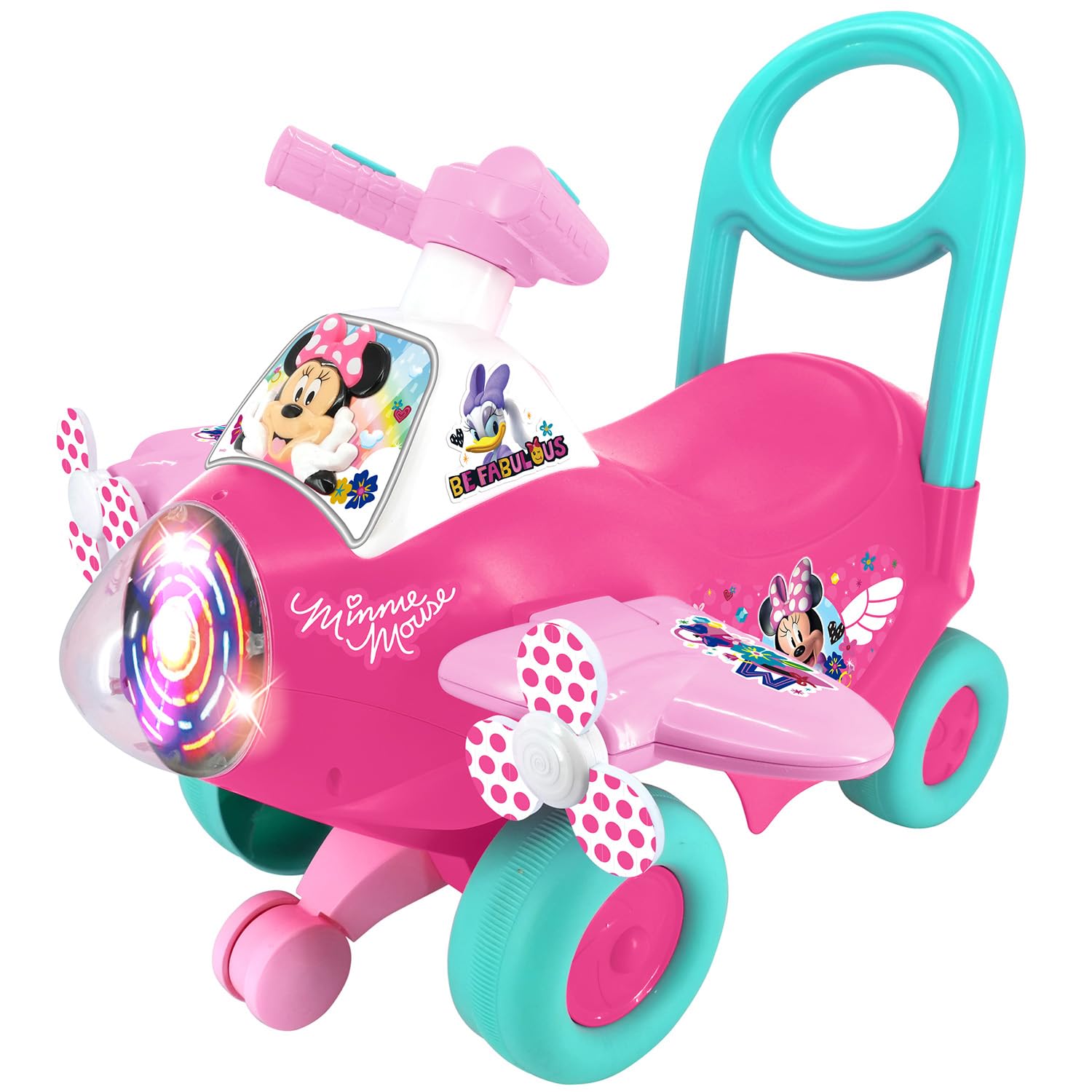 Minnie Mouse Ride On Toy Plane - Interactive Car for Kids with Spinning Lights & Sounds, Steering Wheel Activities, Push Along For Balance & Coordination - Ride-On Toys for 1 Year Old, Boys, Girls