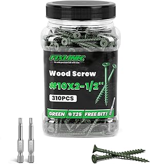 Wood Screws 2-1/2 Inch, FIXLINK Deck Screws #10 x 2-1/2", 310 PCS, Epoxy Coated, T25 Star Bit Above 1500 Hour Salt Spray Coating Outdoor Decking Screws Excellent Rust Resistant for Wood Fence, Green