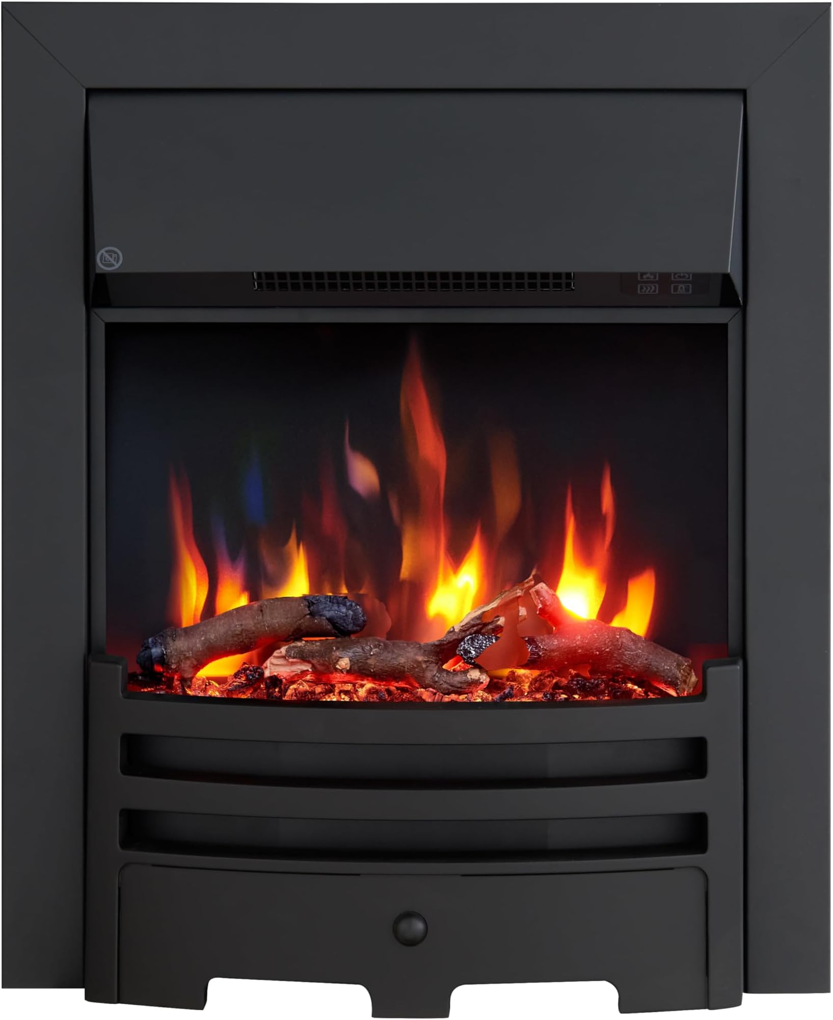 Verona 16’’ Fireplace Insert, 2000W Heater, Black Trim with Spacer, Bauhaus Fret, 9 Colour Flame Effect, Remote Control