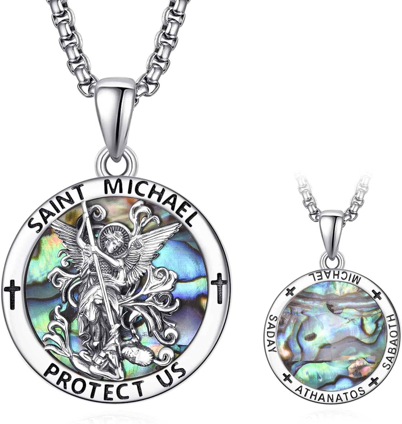 ADMETUS 925 Sterling Silver Patron Saint Medals | Amulet Necklace Protection Jewelry for Men with 2.5mm 22"+2" Rolo Chain