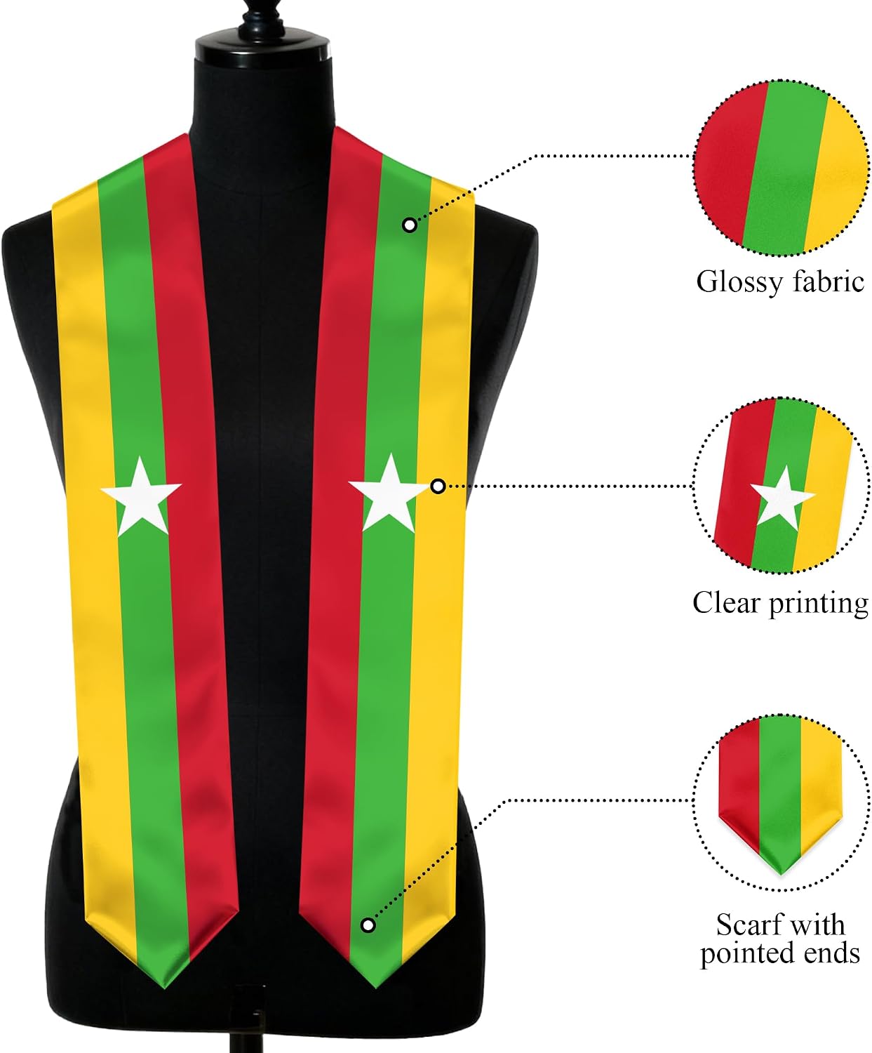 Myanmar Burma Flag Graduation Stole, Myanmar Burma Graduation Sash Scarf for Study Aboard International Students