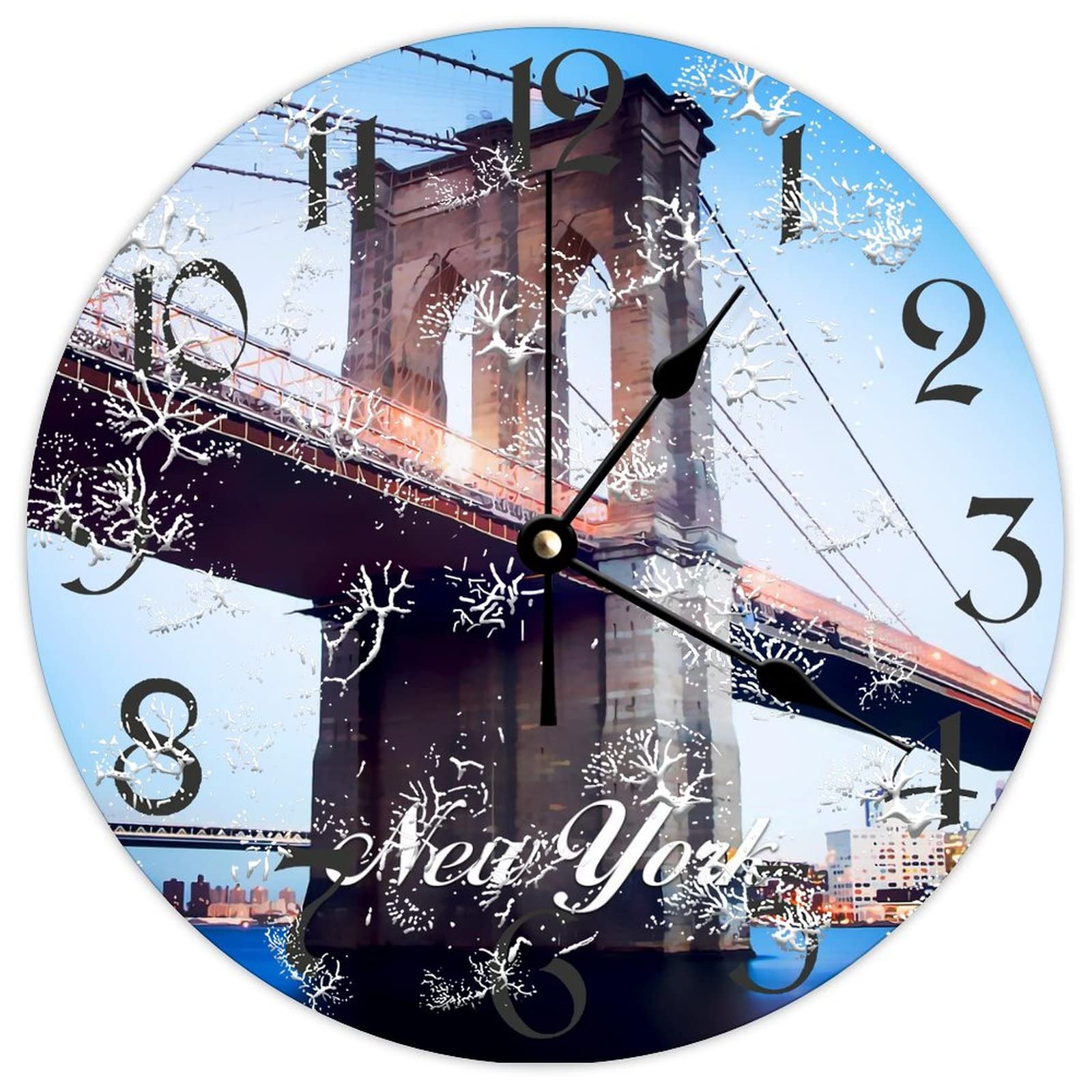 Horloge murale New York City en bois pour salon et cuisine