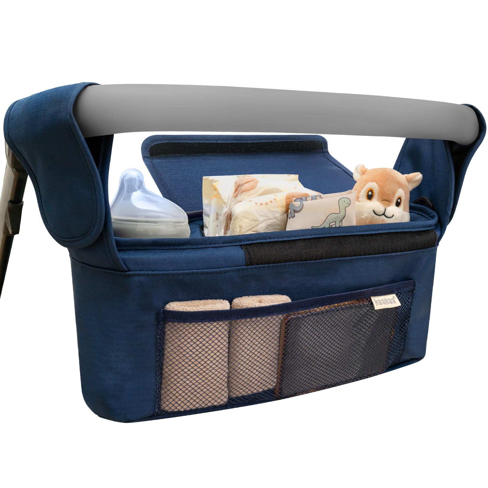 haakaa Universal Stroller Organizer - Bluestone, Stroller Caddy Accessories with Shoulder Strap & Extra Non-Slip Stroller Hook, Fits Most Strollers