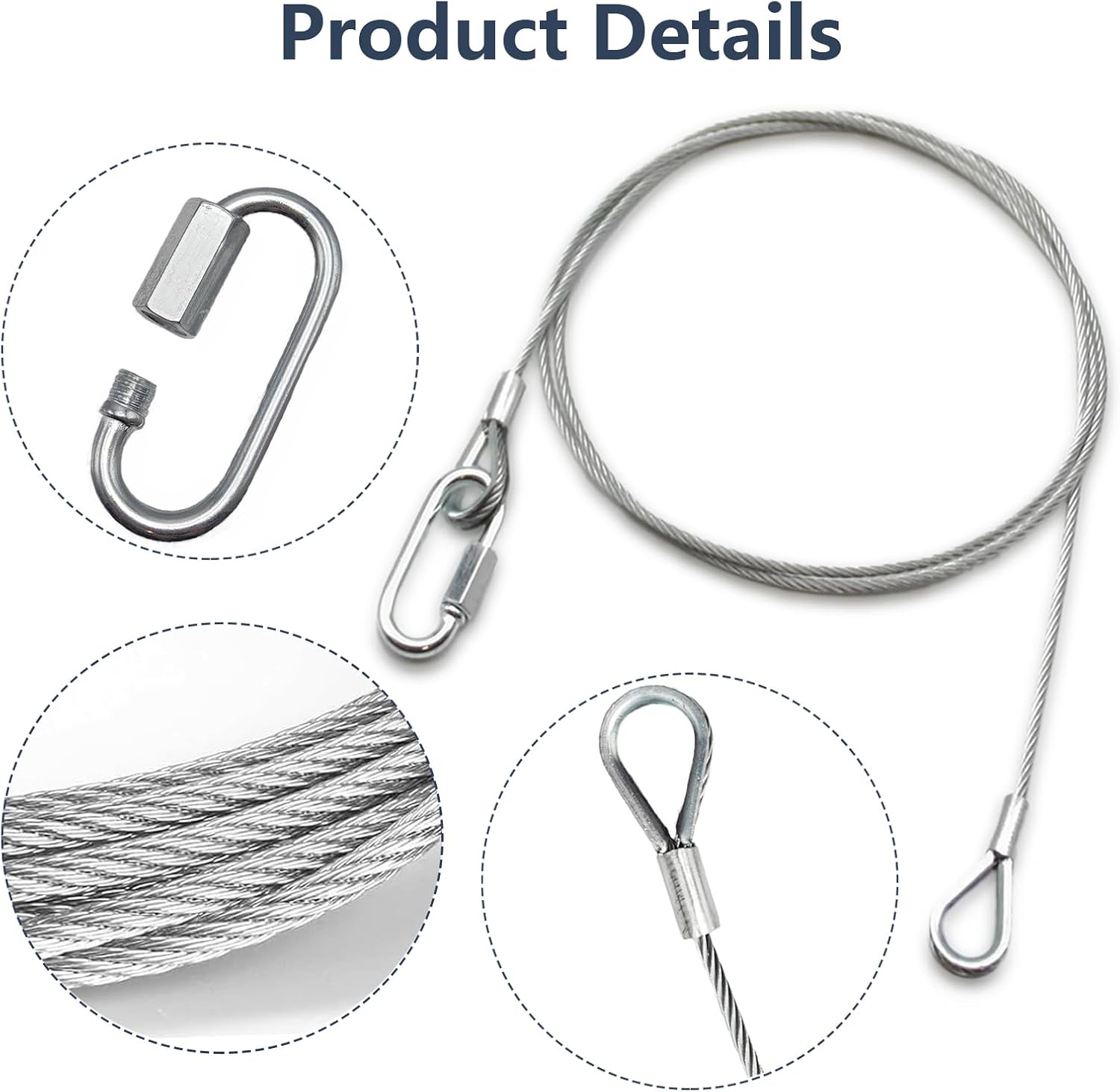 2Pcs Lift Cable Replacement with EZ Spring Clips, Stainless Steel Cable for Trailer Gate Lift Trailer Gate Assist