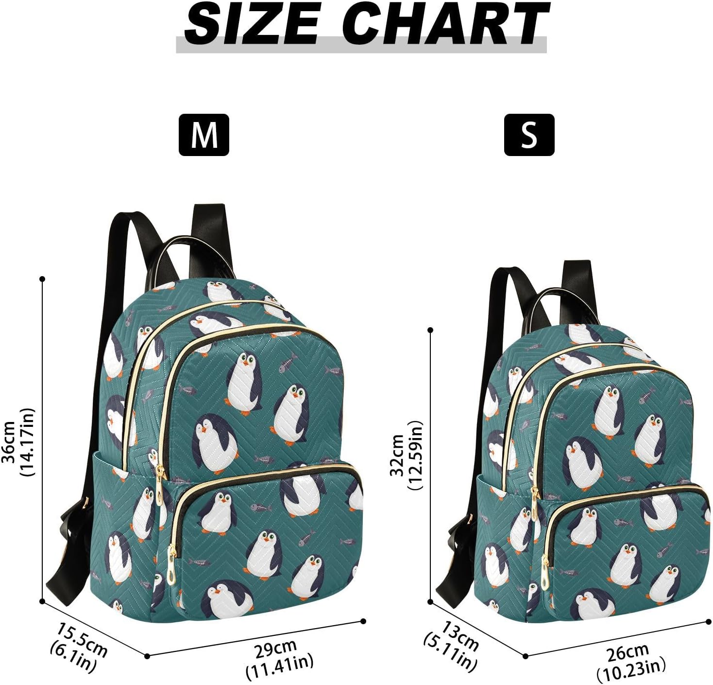 Penguin Fish Pattern Backpack Purse for Women Shoulder Bag Fashion Daypack Ladies Handbag Lightweight Travel Bag Rucksack