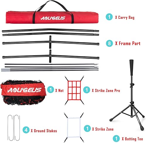 Miniatura 7 de 7'X7' Baseball Softball Practice Net,Pitching Net,Batting Net,with Baseball Tee,Bonus Strike Zone and Bow Frame,for Hitting,Pitching, Catching