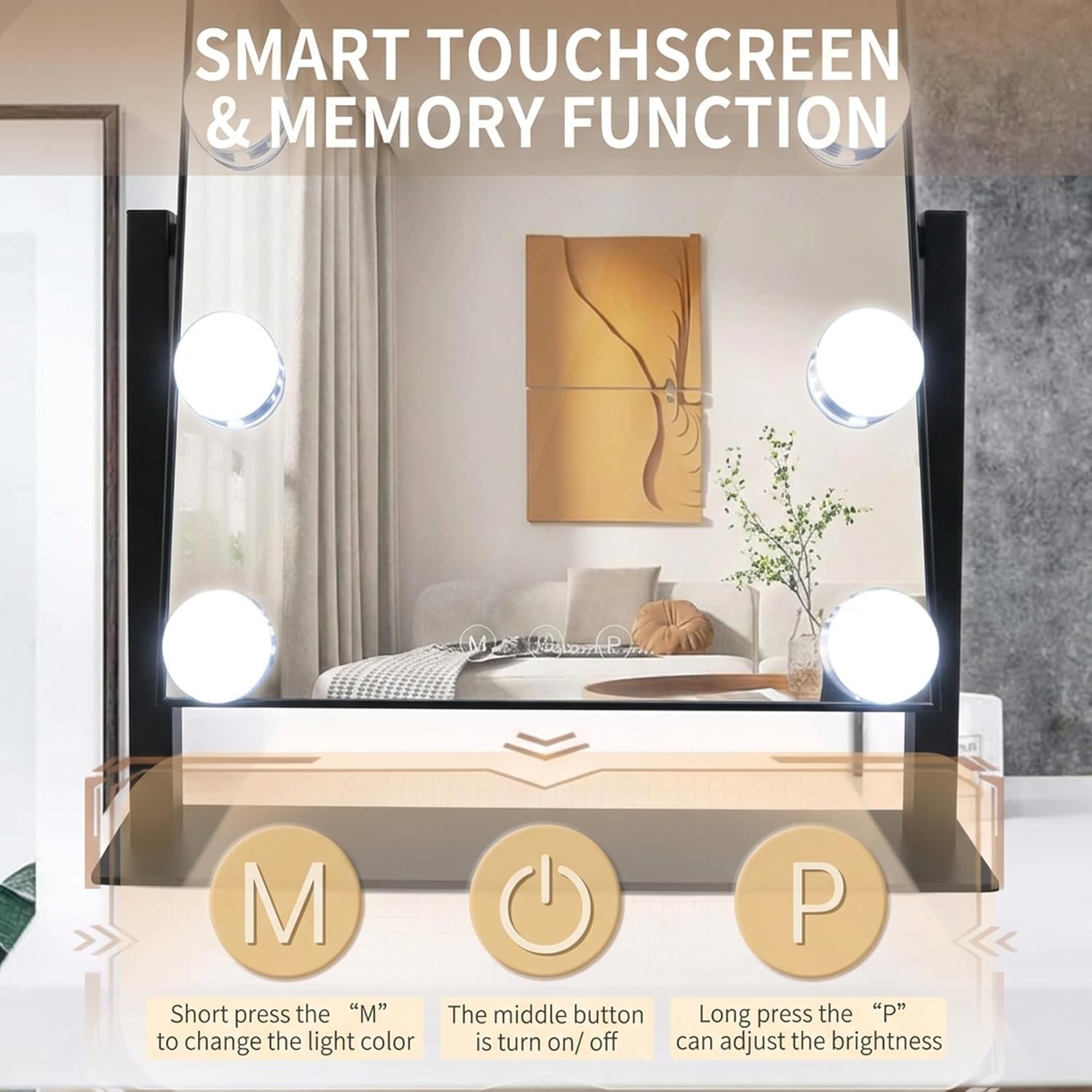 Arched Makeup Vanity Mirror with LED Lights Makeup Mirror Detachable 10X Magnification, Hollywood Make Up Mirror with Lighting, Smart Touch, Rechargeable,360° Rotation,Black 14.17"x 11.81"