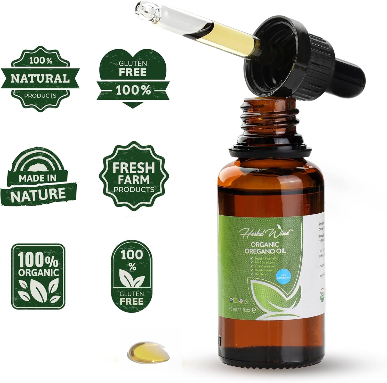 Organic Oregano Oil - 1 Fl Oz (30ml), 80% Carvacrol USDA Organic Oregano Oil Liquid Drops, Concentrated Plant Based, Non-GMO