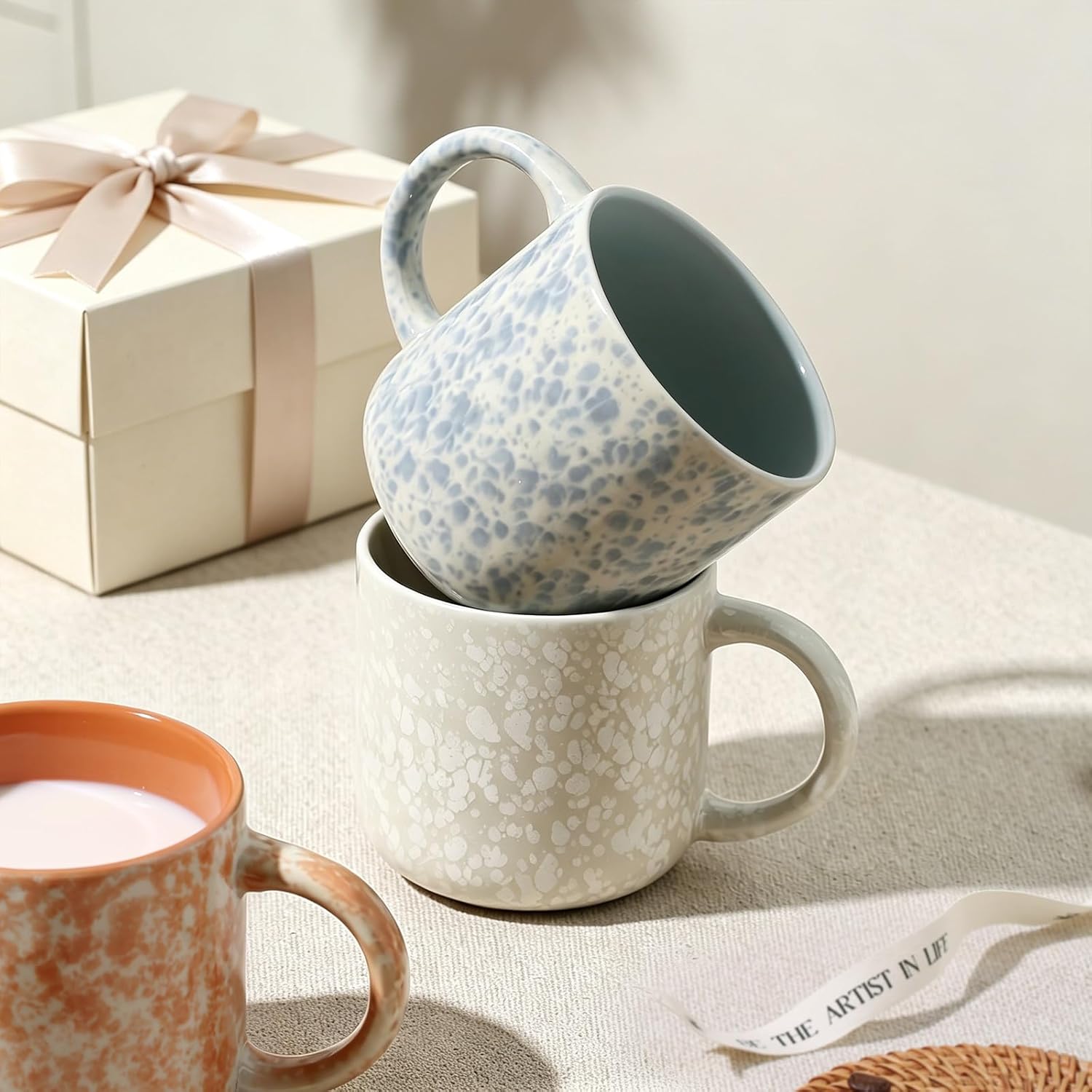 MONITO 12 OZ Coffee Mugs Set of 4, Modern Ceramic Coffee Mugs Set with handle for Tea/Latte/Cappuccino/Milk/Cocoa.