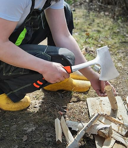 Miniatura 4 de Hacha de 13.8 pulgadas, hacha de campamento 1065 de acero de manganeso alto y agarre de reducción de golpes con funda de nailon