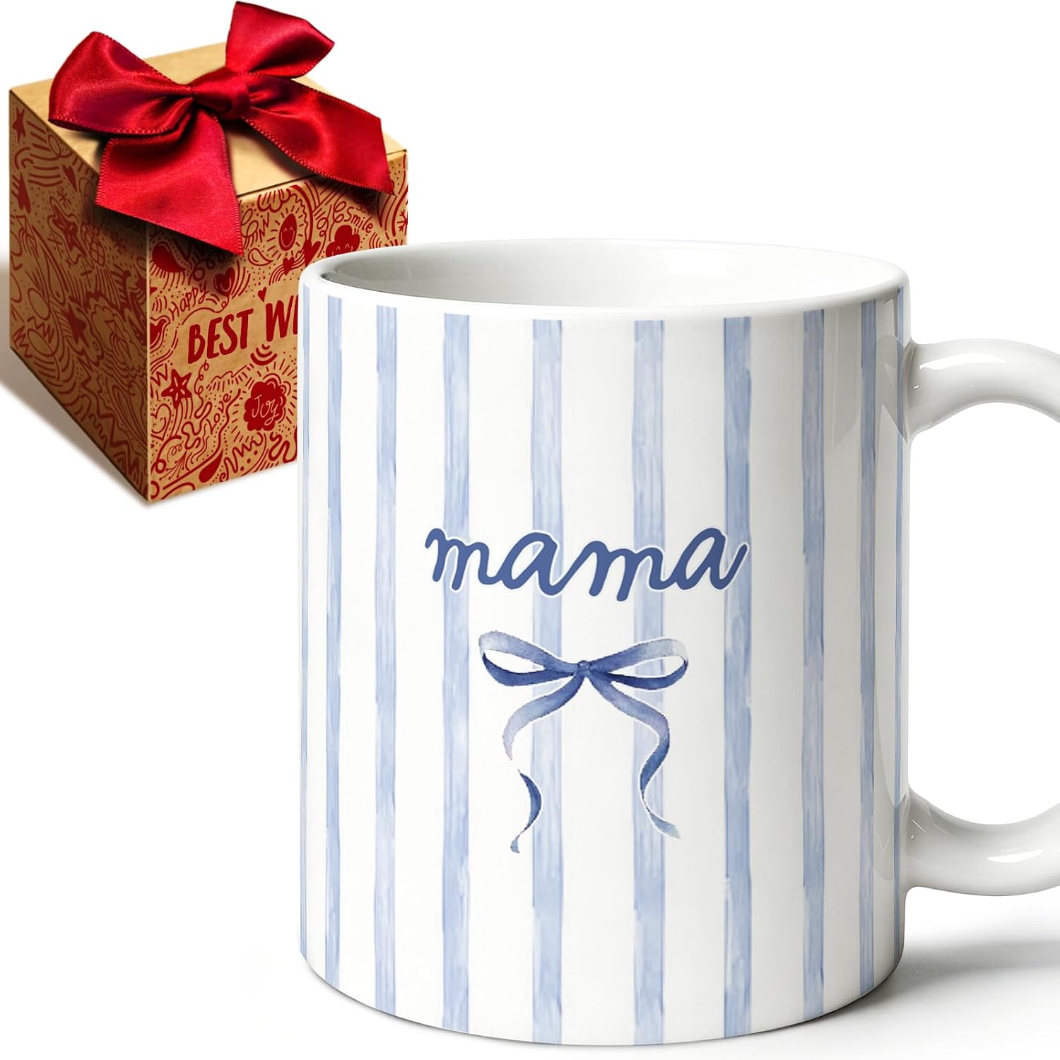 Mama Coffee Mug Gift - Blue Bow Mugs for Mama, first Time New Mom Gifts for Women, Birthday Mothers Day Baby Shower Christmas gift for Boy mom, New mommy, mama To Be, Promoted to Momm-7