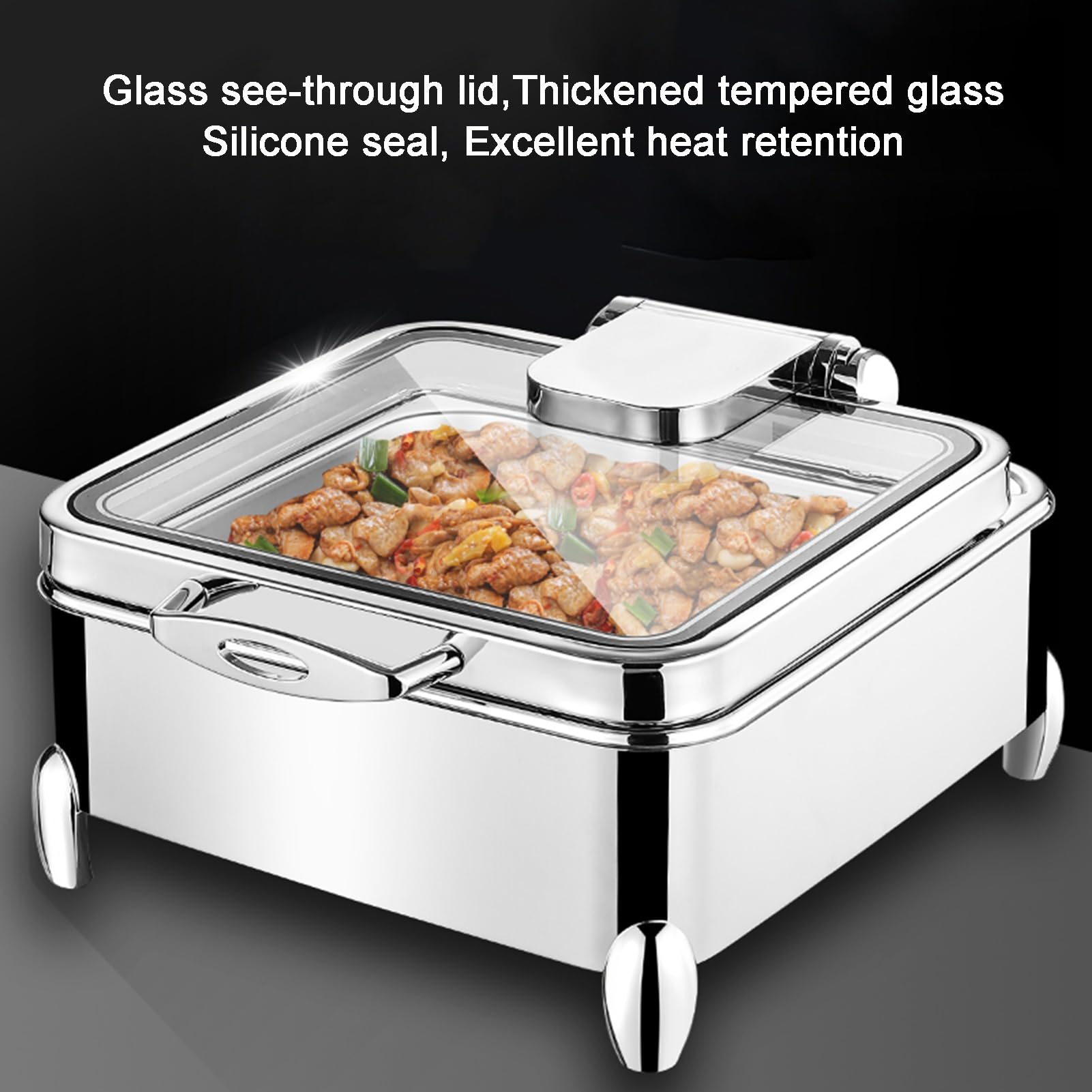 Scaldavivande in acciaio inox per buffet, catering, scaldavivande con coperchi, vassoio espositore per condimenti a 2 griglie, per feste, eventi e forniture per catering (10 cm)