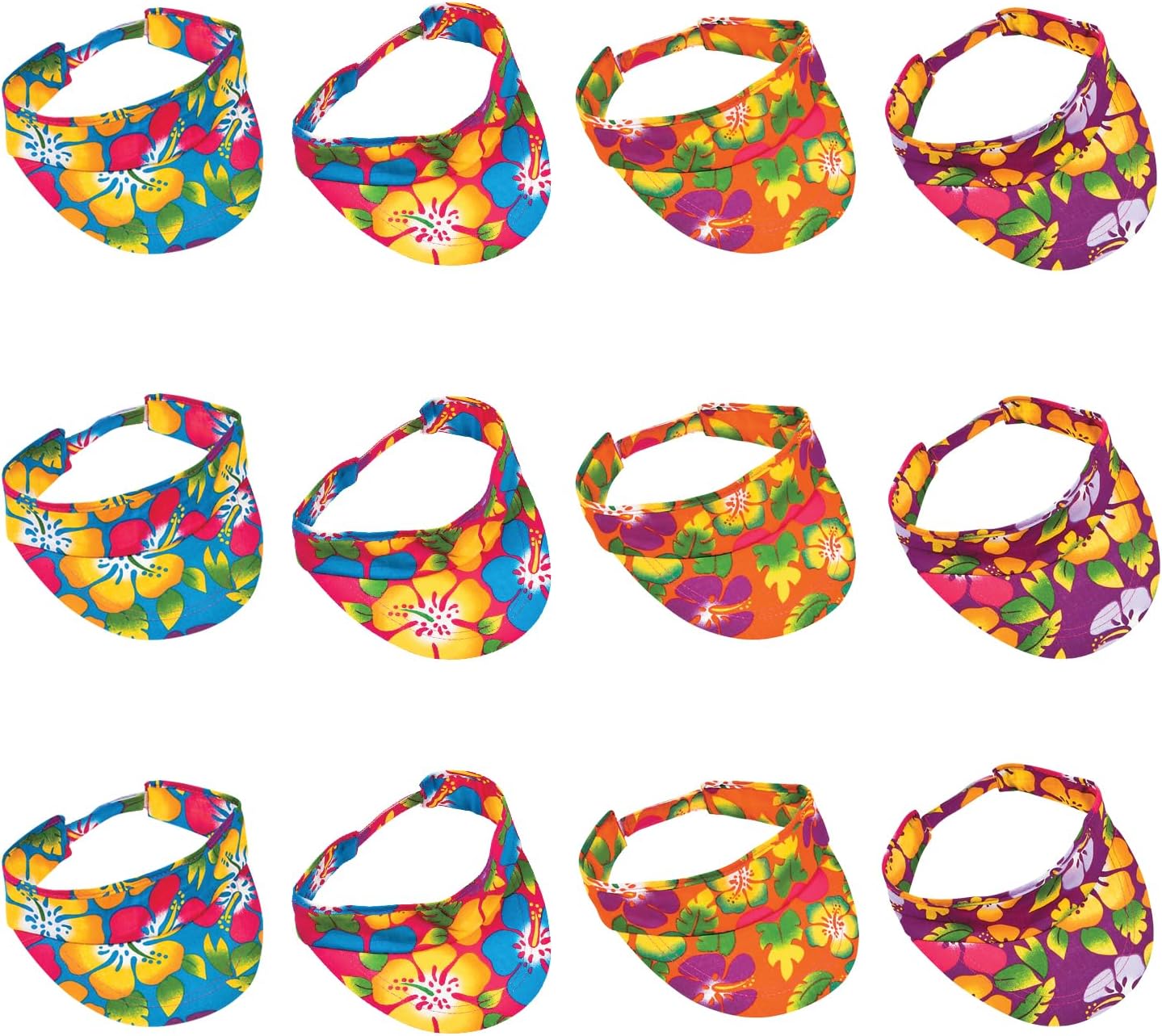 Fun Express - Hibiscus Print Luau Visors for Party - Apparel Accessories - Hats - Visors - Party - 12 Pieces Multicolor