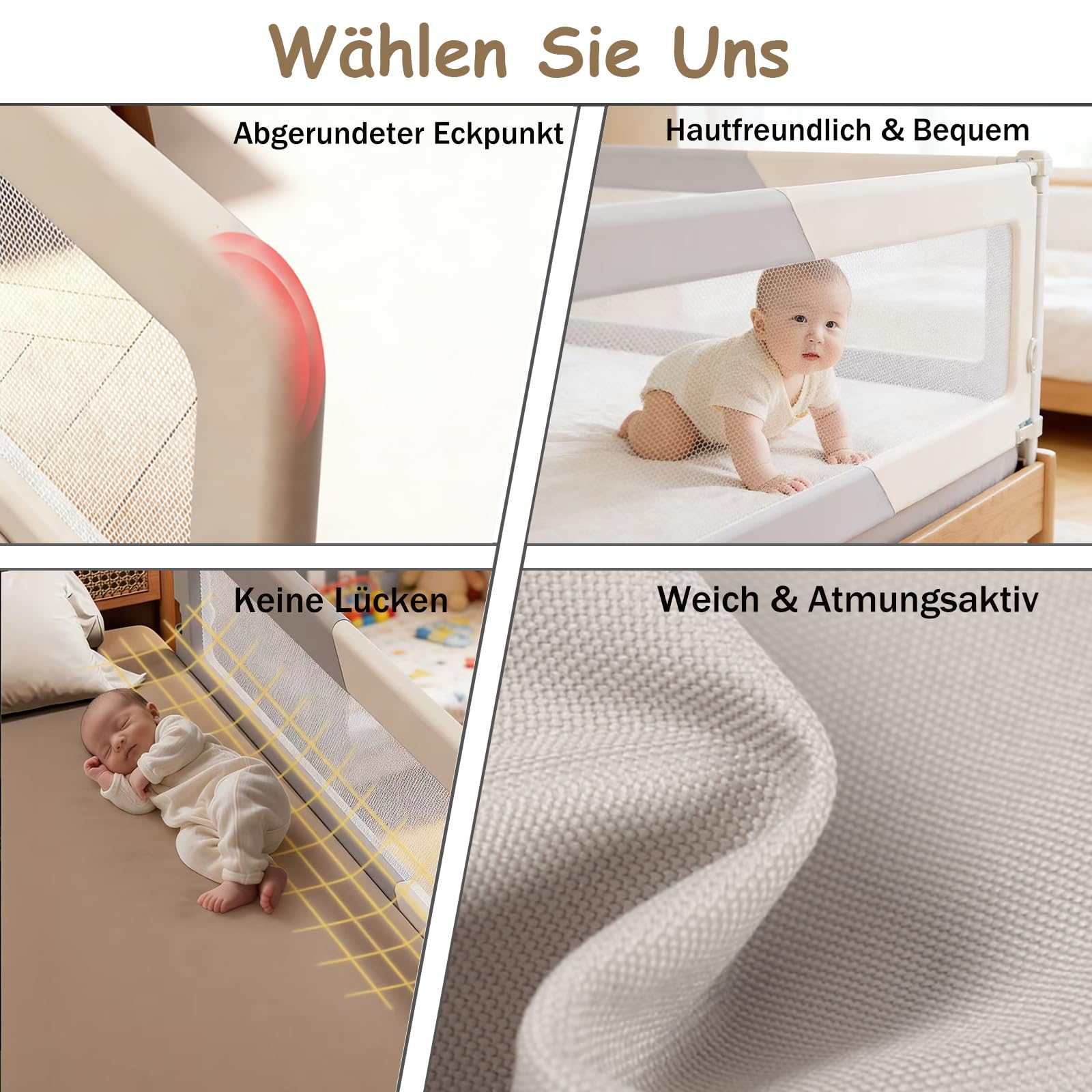 200cm Rausfallschutz Bett, Höhenverstellbar Bettschutzgitter Baby | Rausfallschutz Boxspringbett, Bettgitter Klappbar, Bett Rausfallschutz für Baby und Kinder, Schnelle Montage